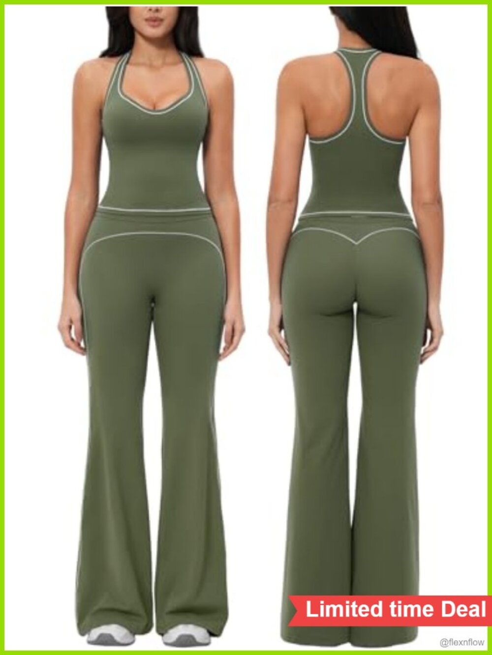 Womens Workout Set 2 Piece Racerback Tank Wide Leg Pants Pilates